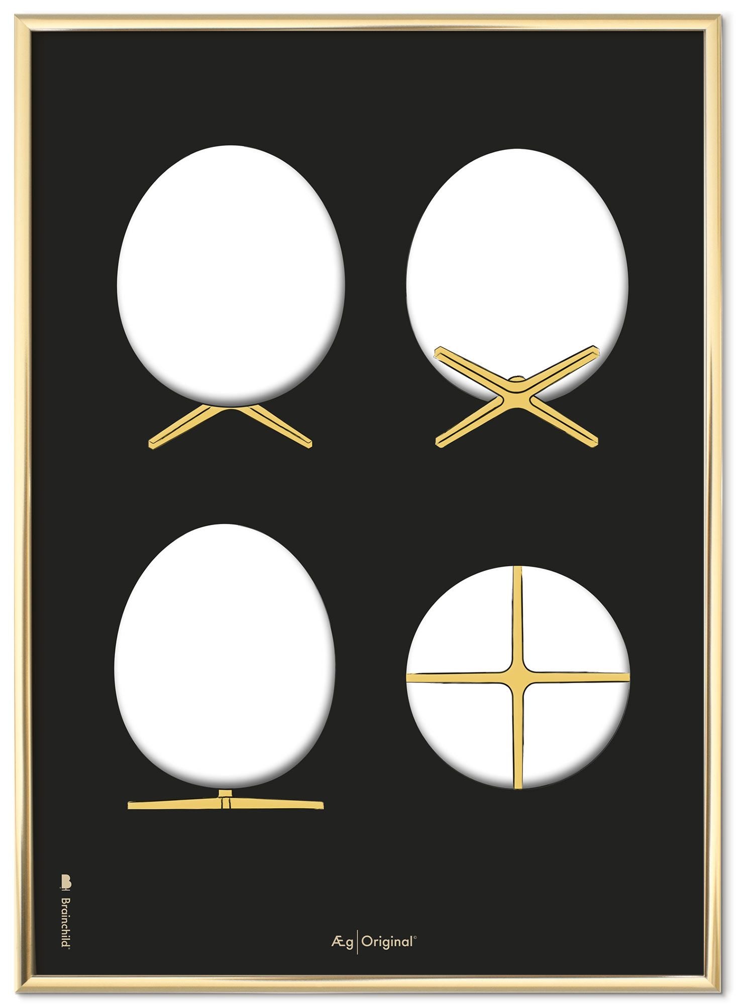 Prepare el marco de póster de bocetos de diseño de huevo hecho de metal de color de latón 70x100 cm, fondo negro