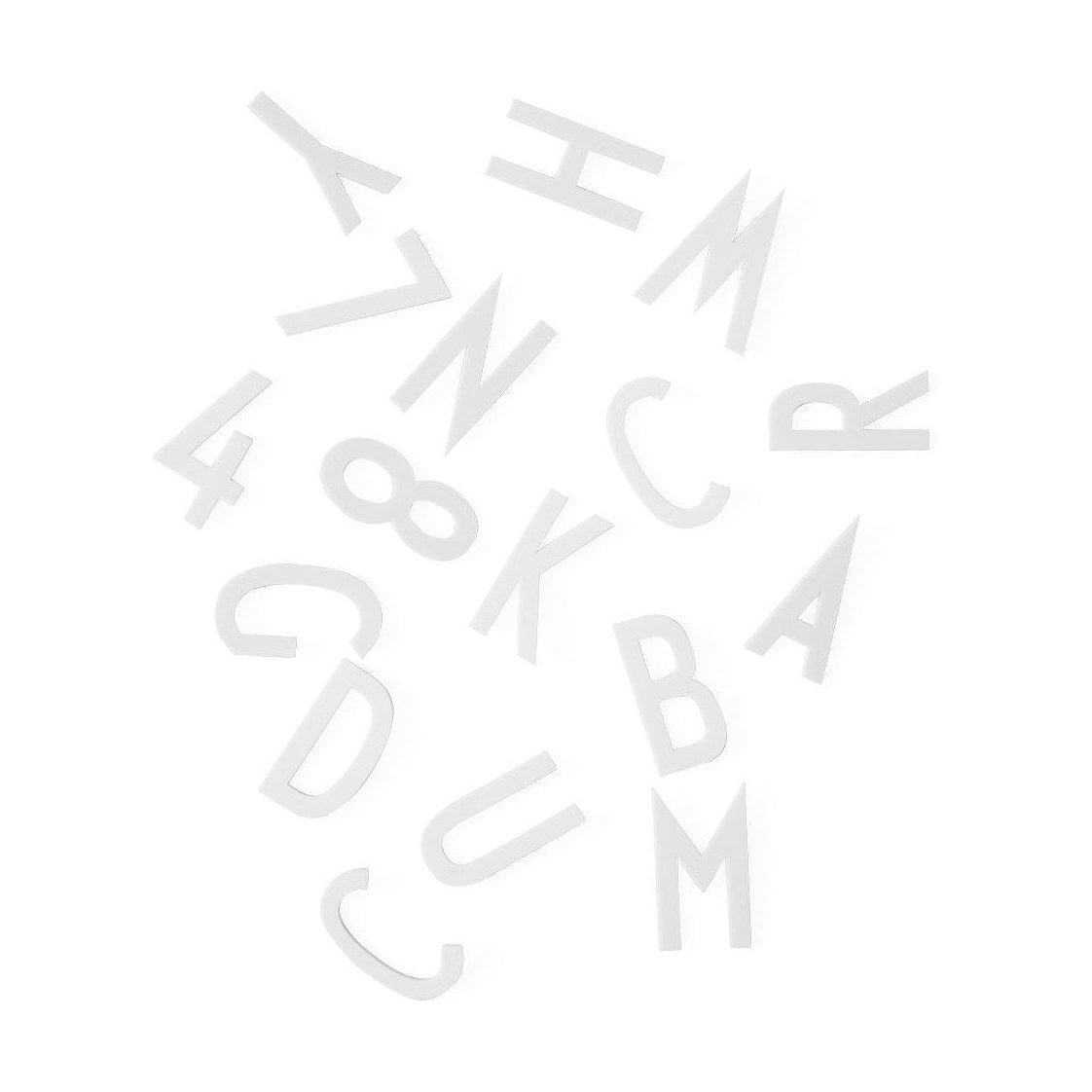 Letras de diseño de letras y números para piñones, blanco, capital