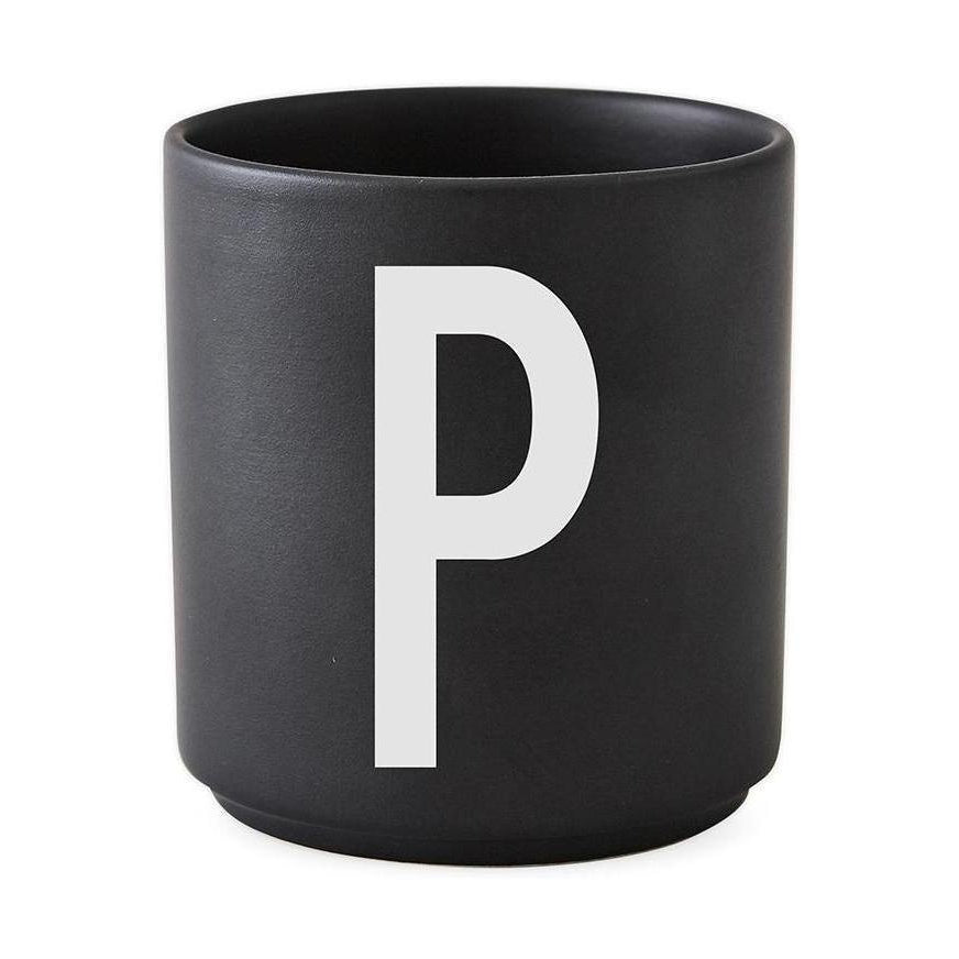 Lettres de conception Porcelain Mug A Z, Black, P