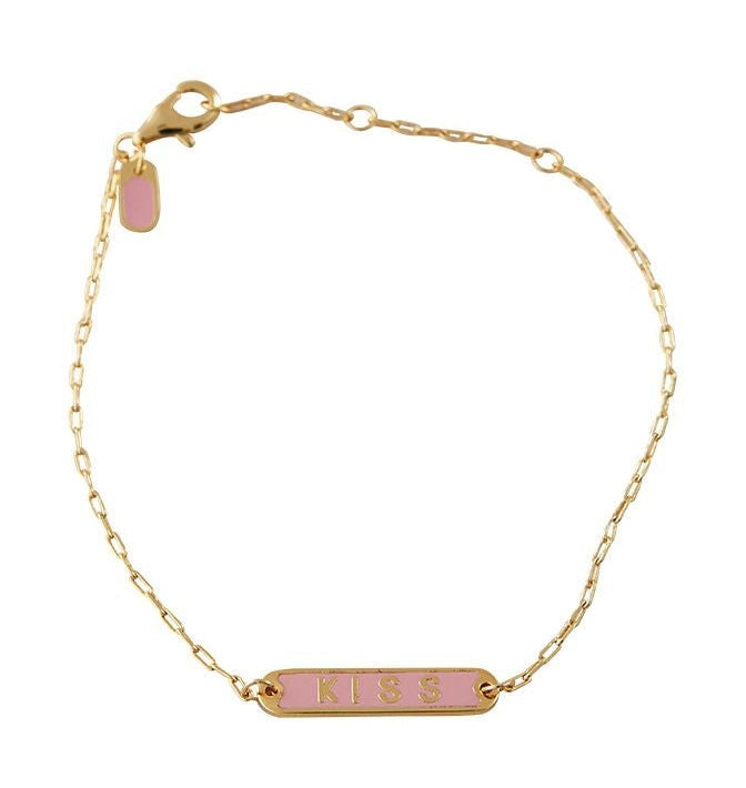 Designbokstäver Word Candy Bangle Kiss mässing Guldplattad, rosa