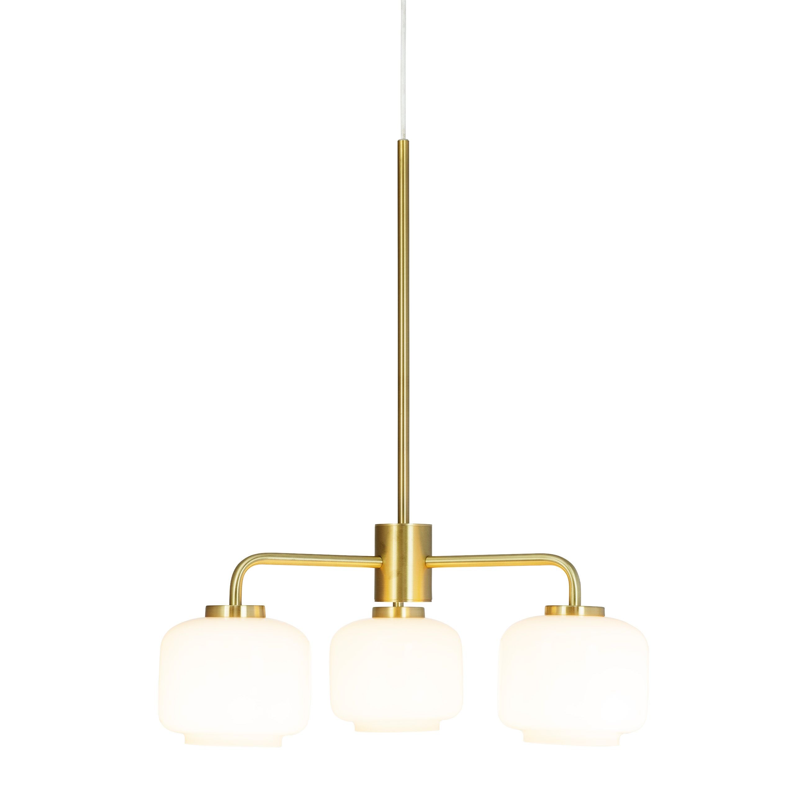 Dyberg Larsen Arp 3 Armed Chandelier, Opal/Brass