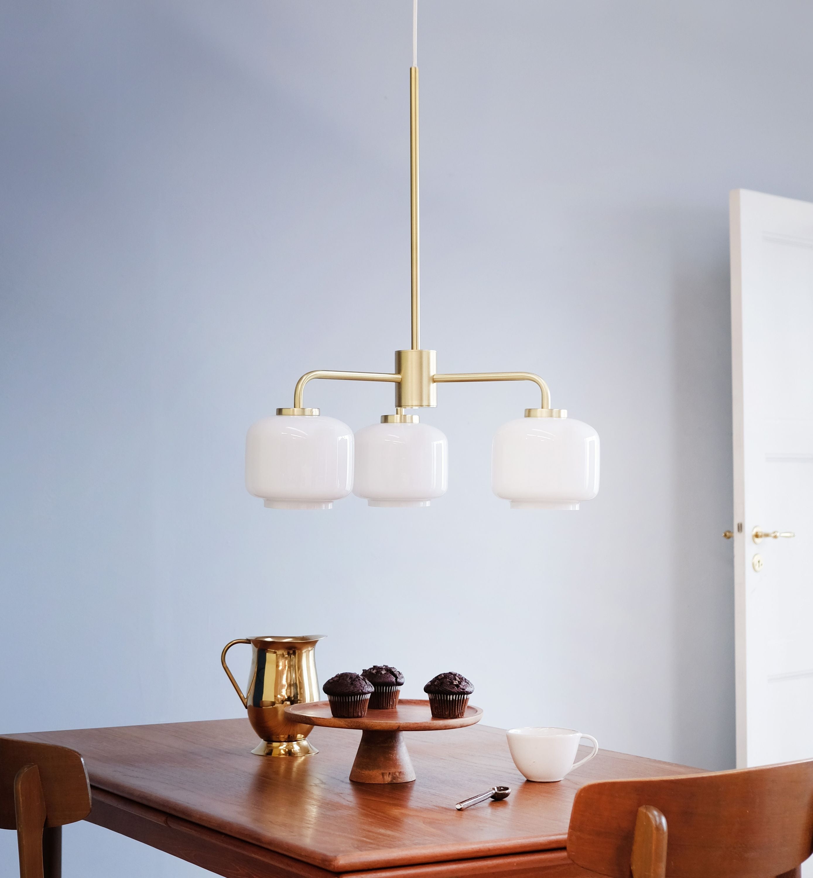 Dyberg Larsen Arp 3 Armed Chandelier, Opal/Brass