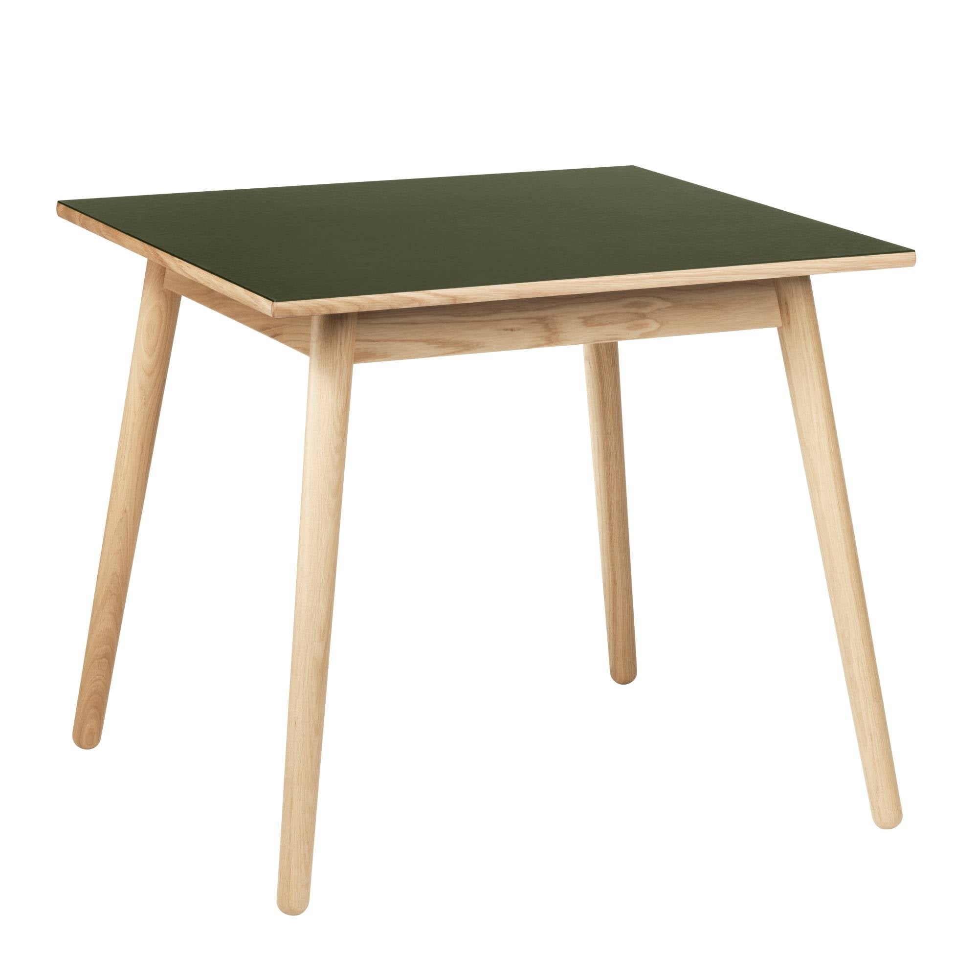 Fdb Møbler C35 Table à manger en chêne, plateau en linoléum olive, 82x82 cm