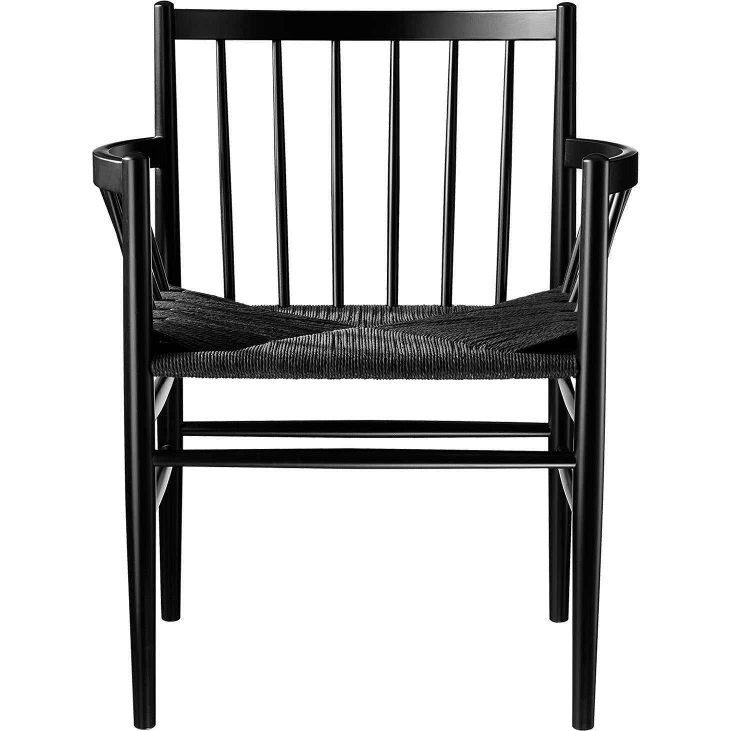 FDB Møbler J81 Chaise de salle à manger avec accoudoir, hêtre noir, maillage noir