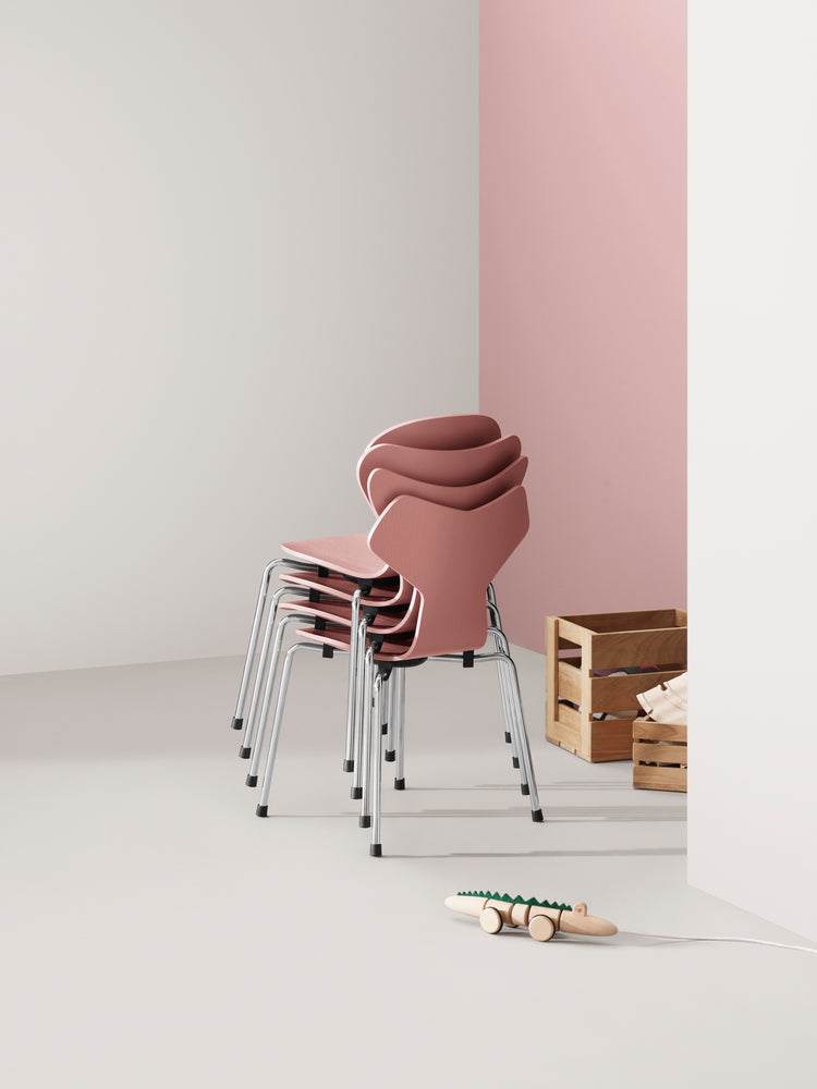 Fritz Hansen 3177 chaise de série 7, placage coloré en placage / rose sauvage