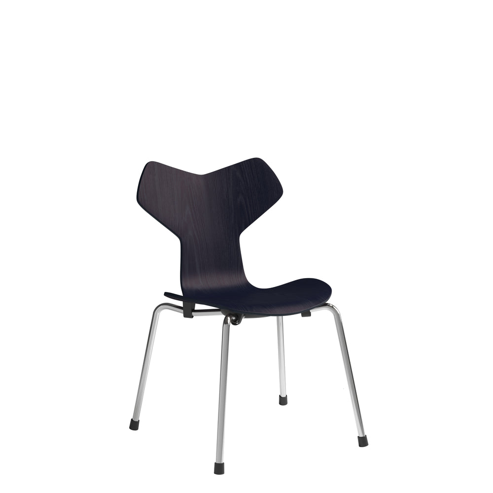 Fritz Hansen 3130 Children's Grand Prix Stuhl, farbige Furnier Asche/Mitternacht blau