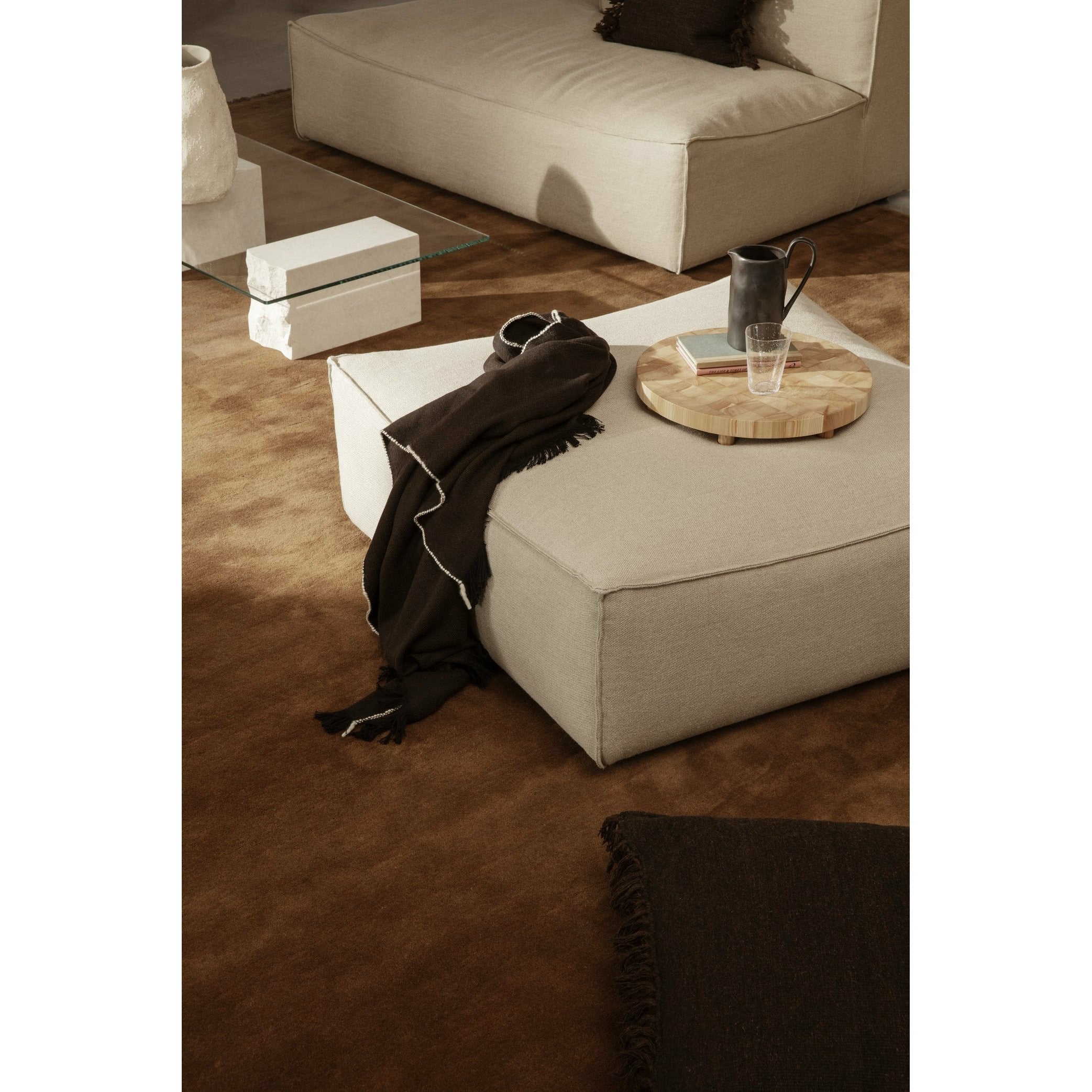 Slub de algodón seco de Ferm Living Catena Pouf Square S500, en blanco