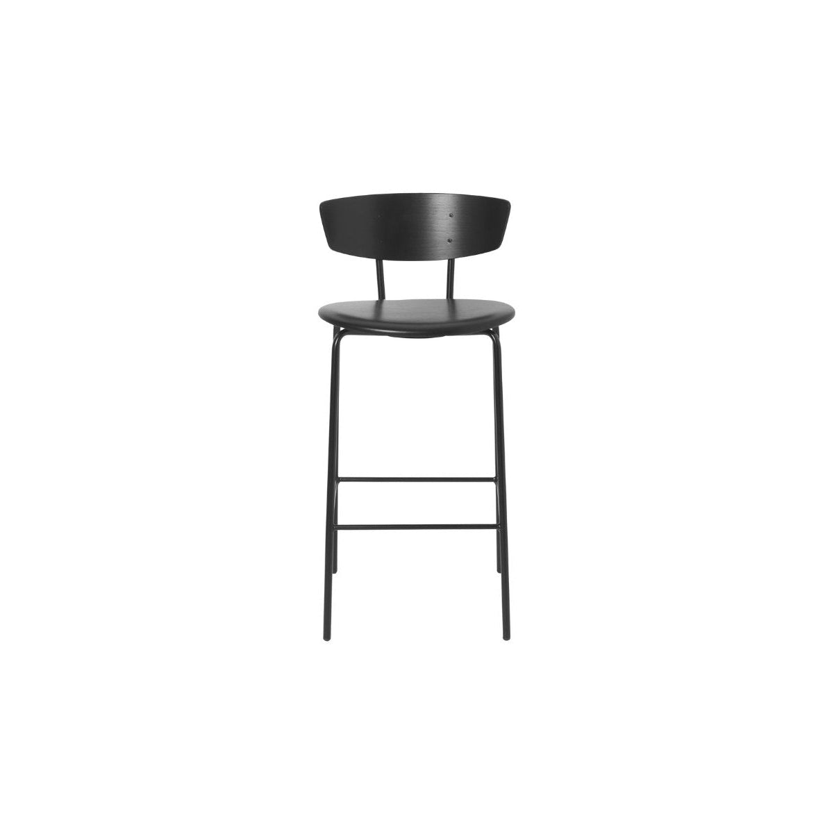 Ferm Living Herman Bar Stuhl, schwarz/schwarzes Leder, niedrig