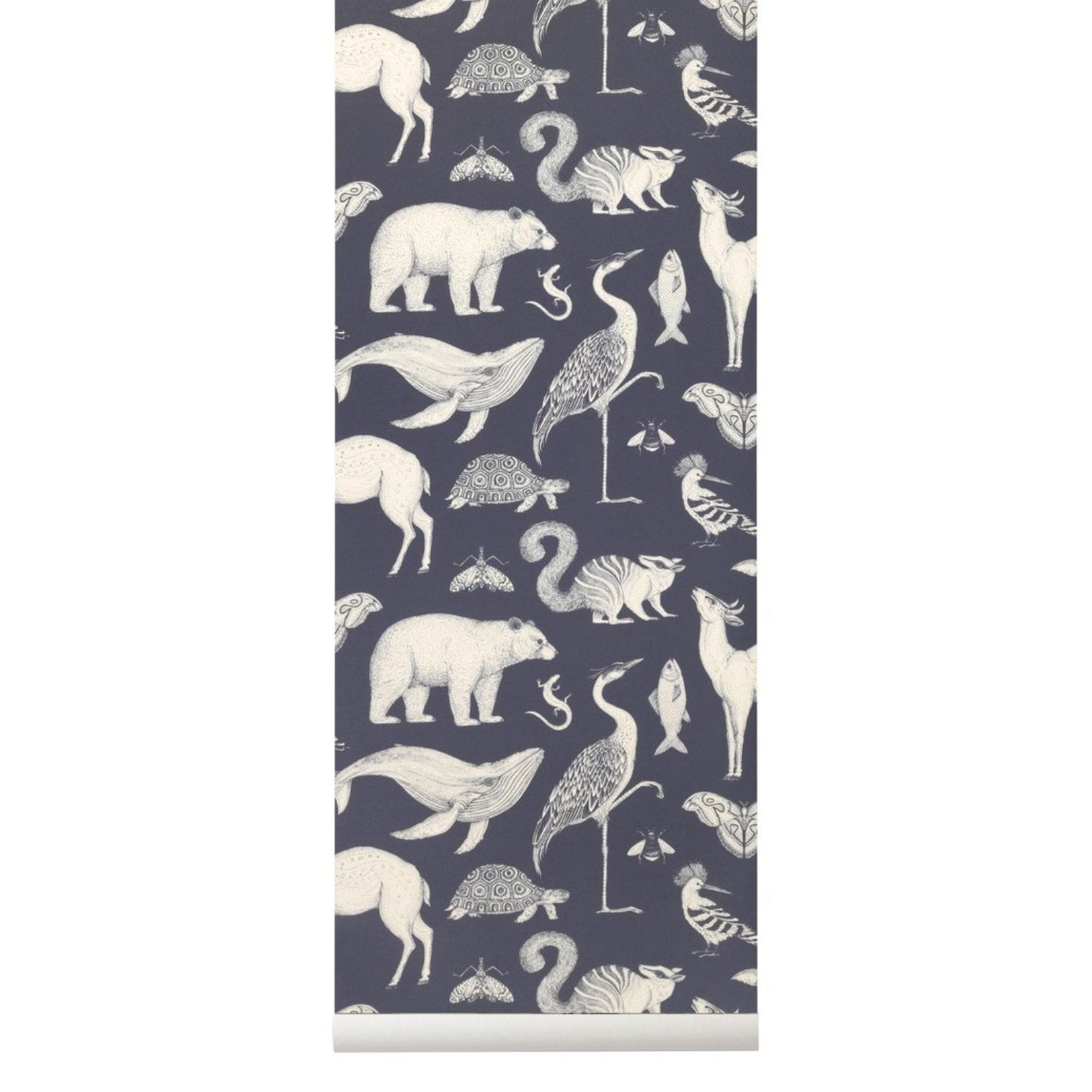 Ferm Living Katie Scott Papier peint animal Bleu foncé