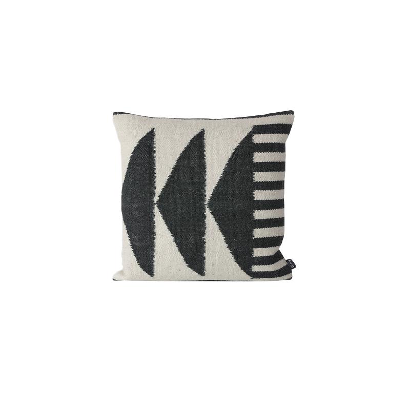 Ferm Living Kelim Cushion, Black Triangles