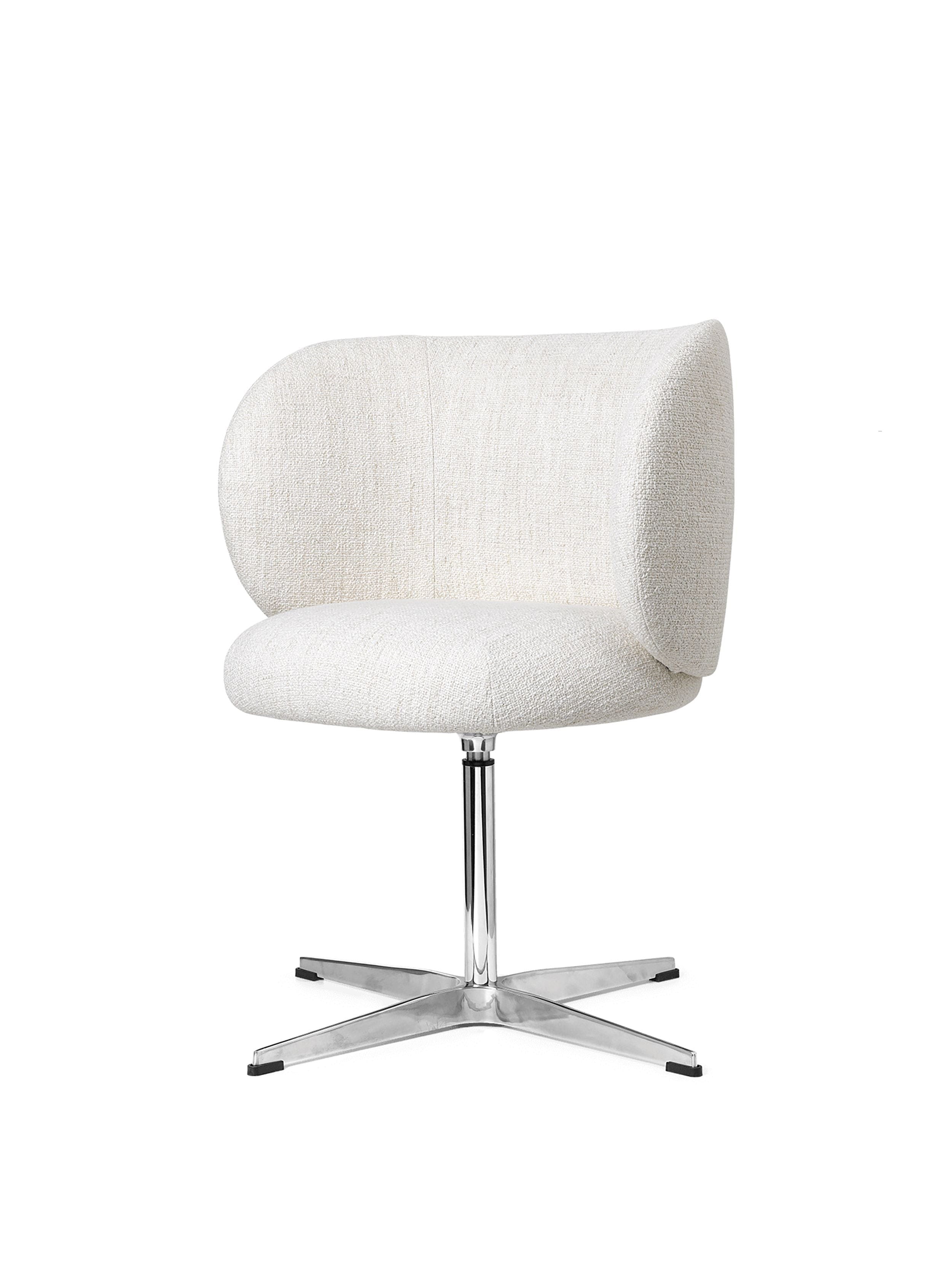 Ferm Living Rico Dining Chair With Swivel Joint Bouclé, Off White/Chrome