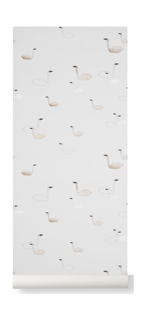 Ferm Living Papier peint Cygne, Rose