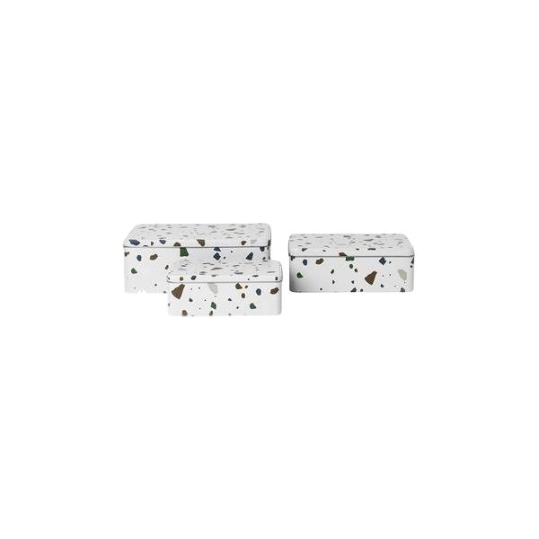 Ferm Living Tin Schachteln Terrazzo, Grau (3er Set)-Boxen-Ferm Living-5704723014805-Final-Sale-5370-FER-UDGÅET-inwohn