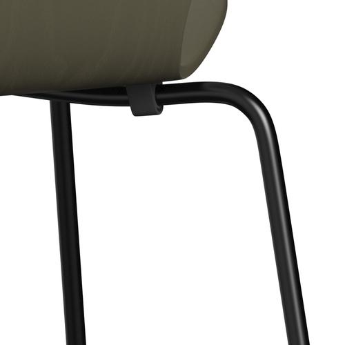 Fritz Hansen 3107 chaise unophastered, noire / teinté vert olive vert