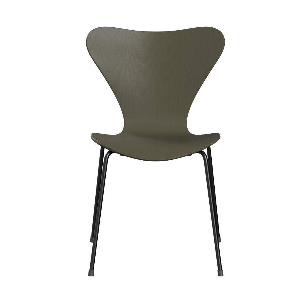 Fritz Hansen 3107 chaise unophastered, noire / teinté vert olive vert