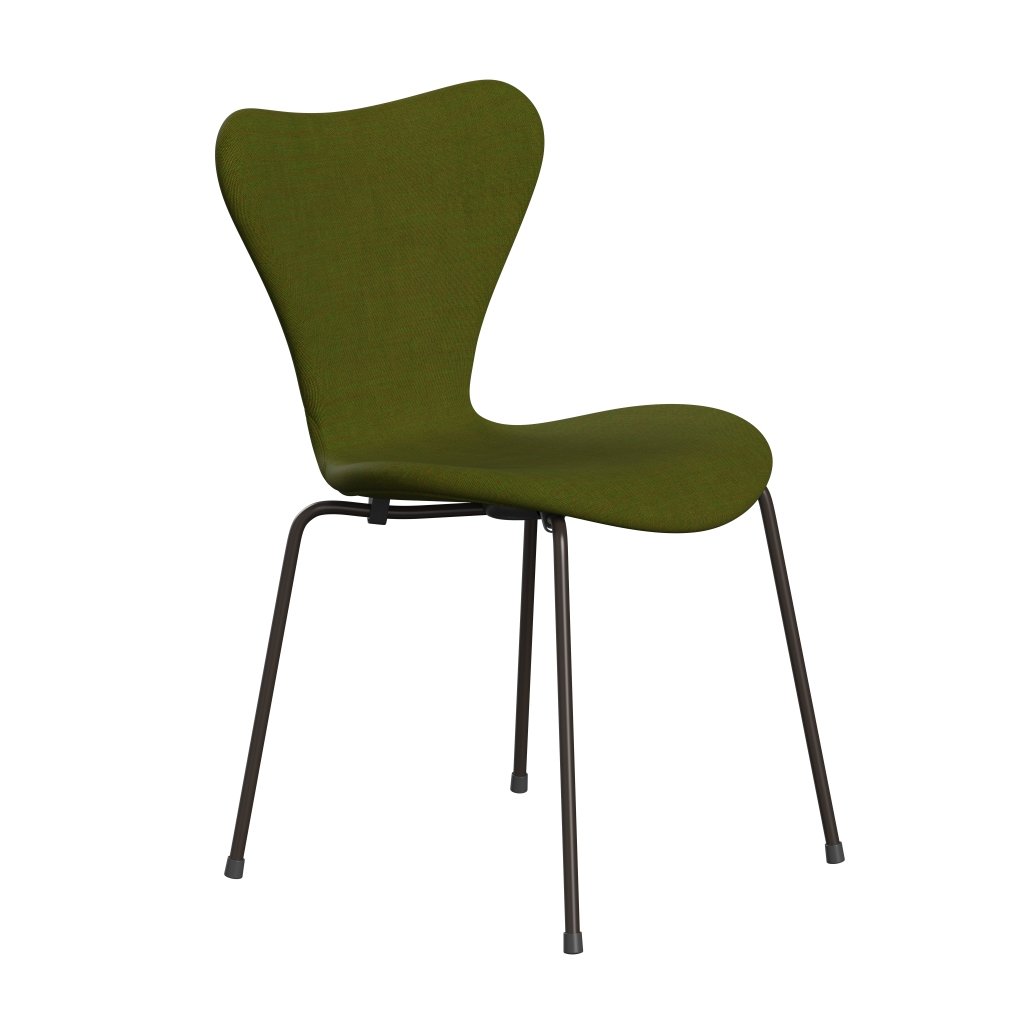 Fritz Hansen 3107 stol fuld polstring, brun bronze/lærred lys græs grønt