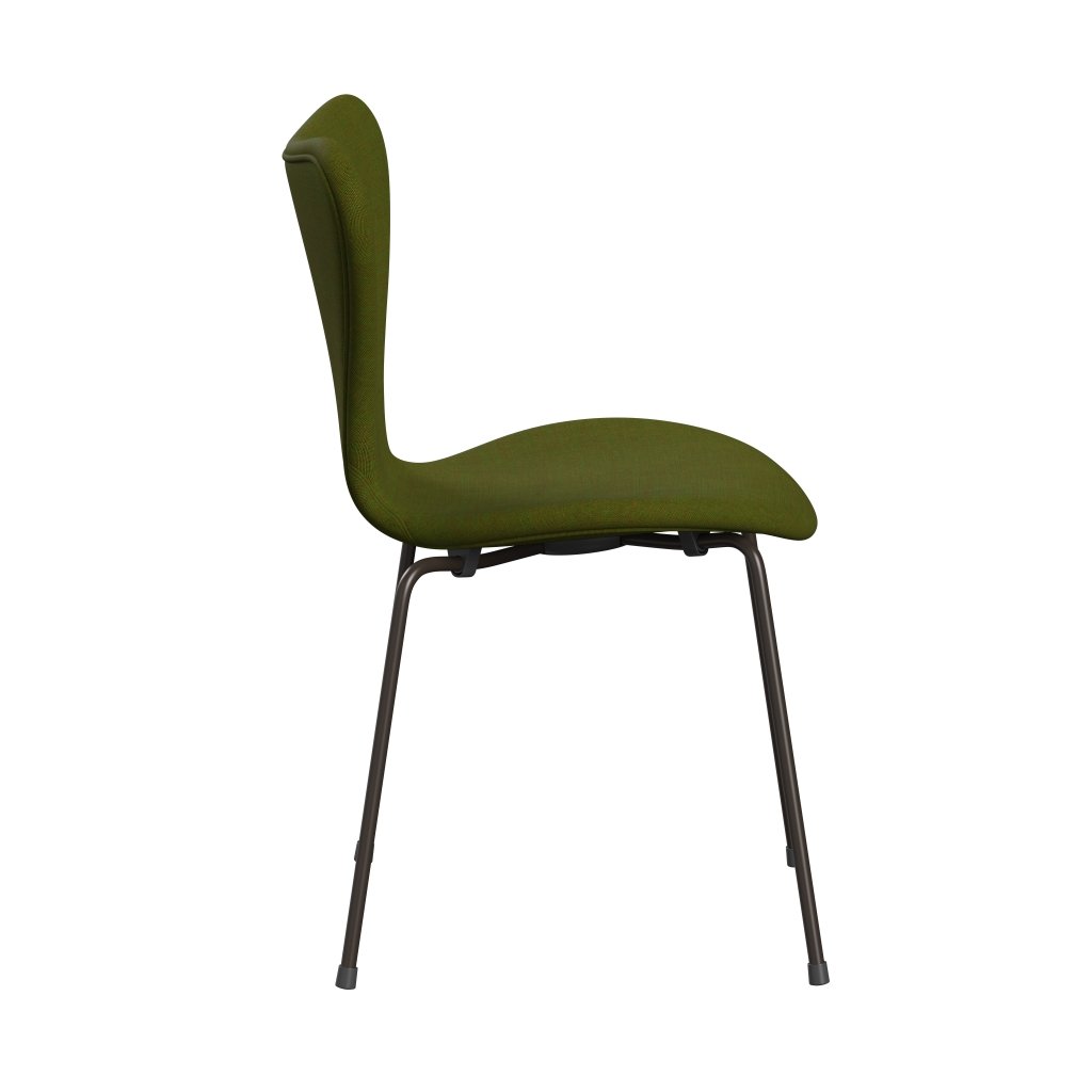Fritz Hansen 3107 chaise pleine d'ameublement, bronze brun / toile verte d'herbe claire