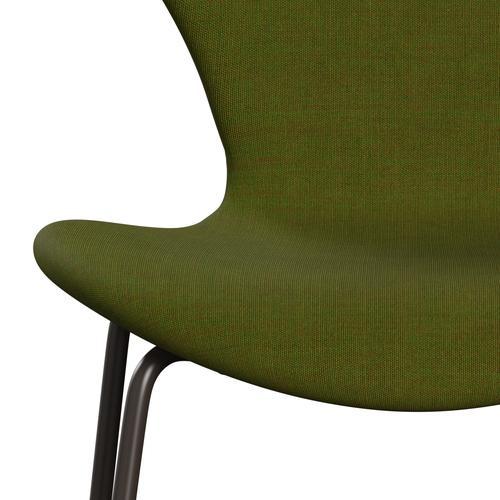 Fritz Hansen 3107 chaise pleine d'ameublement, bronze brun / toile verte d'herbe claire