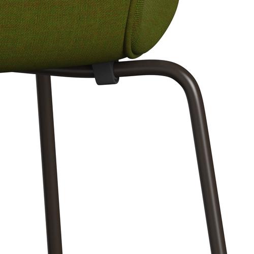 Fritz Hansen 3107 stol fuld polstring, brun bronze/lærred lys græs grønt