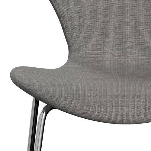 Fritz Hansen 3107 Stuhl Vollbeziegele, Chrom/Leinwand hellgrau