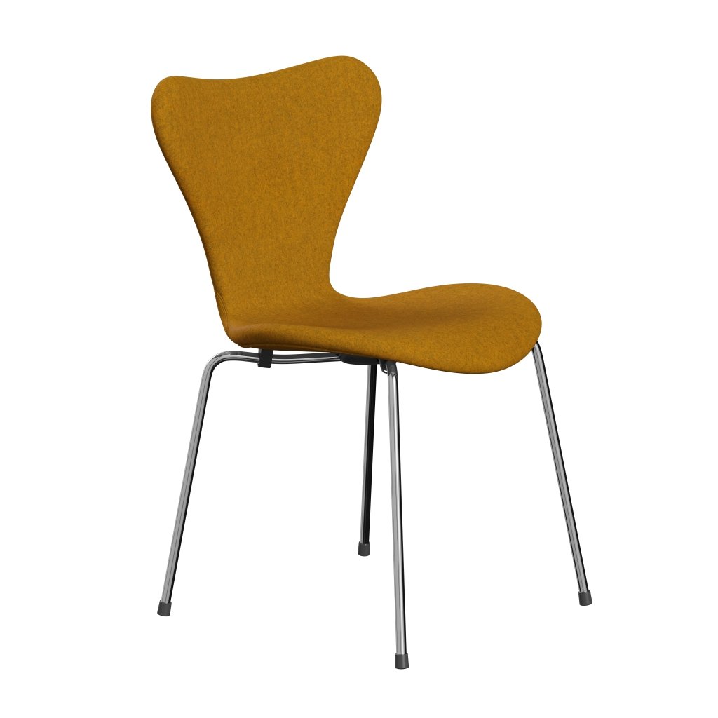 Fritz Hansen 3107 Chair Full Upholstery, Chrome/Divina Melange Ochre Yellow