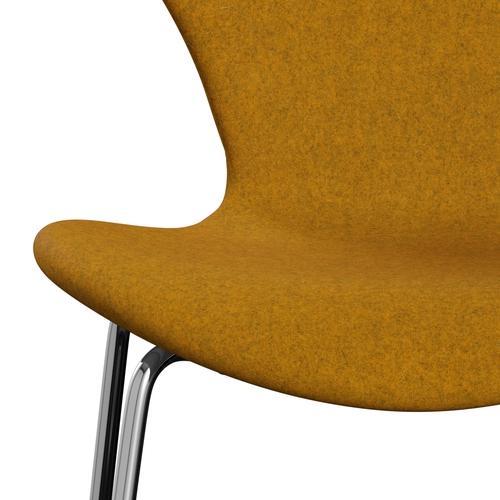 Fritz Hansen 3107 Chair Full Upholstery, Chrome/Divina Melange Ochre Yellow