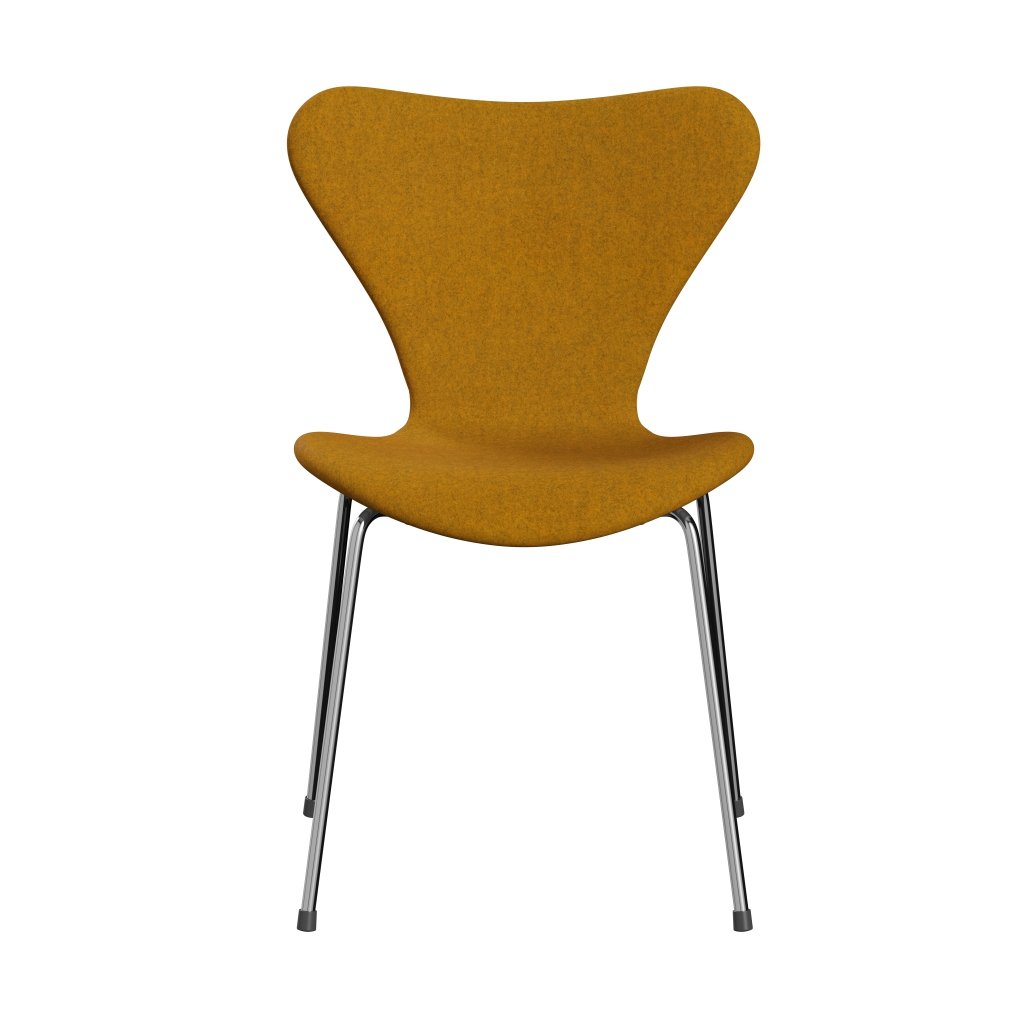 Fritz Hansen 3107 Stol Fuld polstring, Chrome/Divina Melange Ocher Yellow