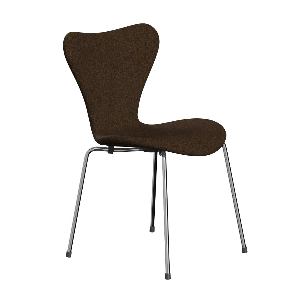 Fritz Hansen 3107 Chair Full Upholstery, Chrome/Divina Melange Warm Brown