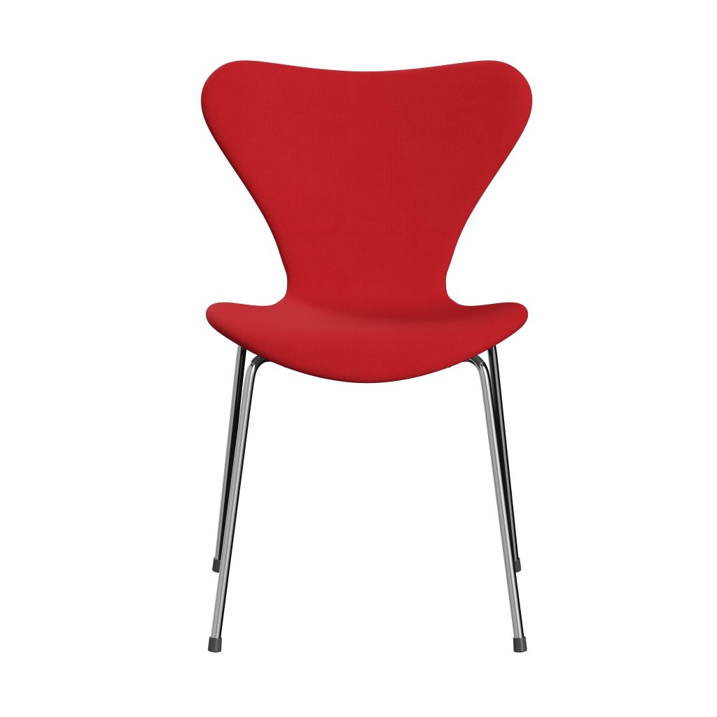 Fritz Hansen 3107 Chair Full Upholstery, Chrome/Steelcut Neon Red