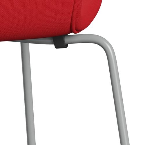 Fritz Hansen 3107 Chair Full Upholstery, Nine Grey/Steelcut Neon Red