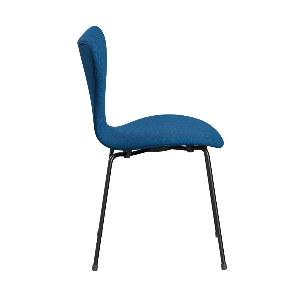 Fritz Hansen 3107 chaise pleine d'ameublement, noir / trio Steelcut turquoise / bleu