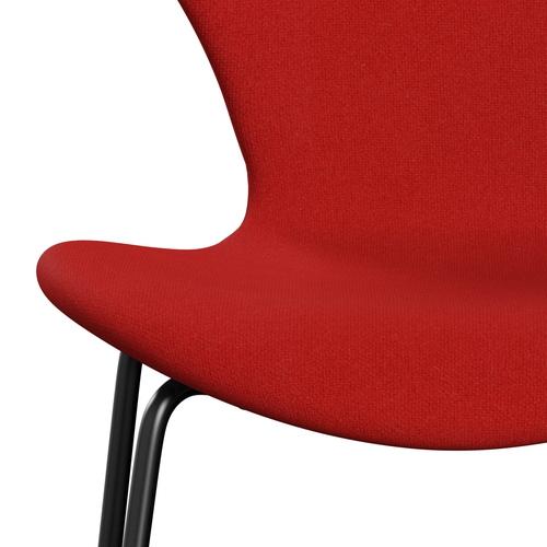 Fritz Hansen 3107 Stuhl Full Polster, Schwarz/Tonus Orange/Rot