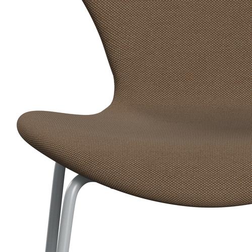 Fritz Hansen 3107 Stuhl Vollbeziegele, silbergrau/stahlcut trio militärisches Grün