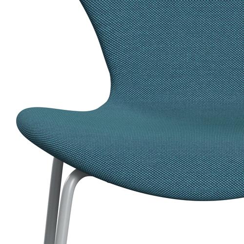 Fritz Hansen 3107 Chair Full Upholstery, Silver Grey/Steelcut Trio Turquoise