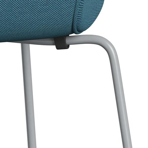 Fritz Hansen 3107 Chair Full Upholstery, Silver Grey/Steelcut Trio Turquoise