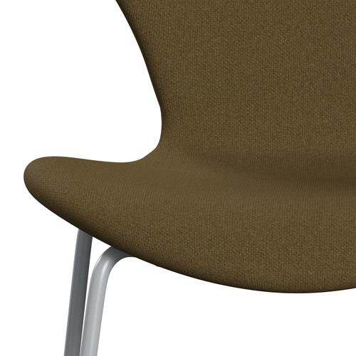 Fritz Hansen 3107 Stuhl Vollbeziegele, Silbergrau/Tonus Khaki Grün