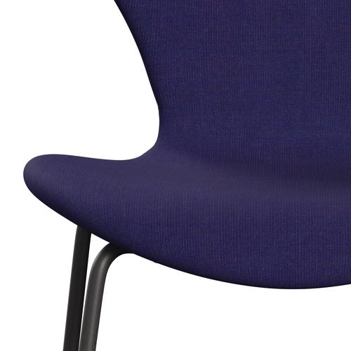 Fritz Hansen 3107 Stuhl Vollbeziegele, warmes Graphit/Leinwand eklektisch blau