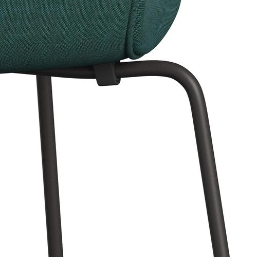 Fritz Hansen 3107 Silla tapicería completa, grafito cálido/lienzo esmeralda verde