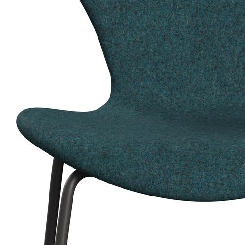 Fritz Hansen 3107 chaise complète complète, graphite chaud / divina md turquoise sombre
