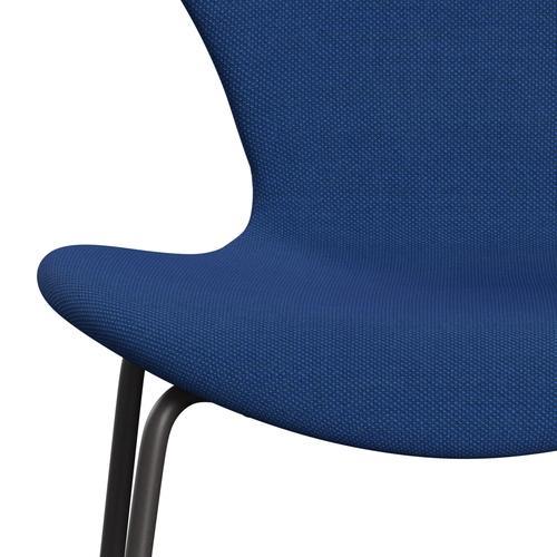 Silla Fritz Hansen 3107 Tapicería completa, grafito caliente/trío de chaputería de acero Cobalt azul