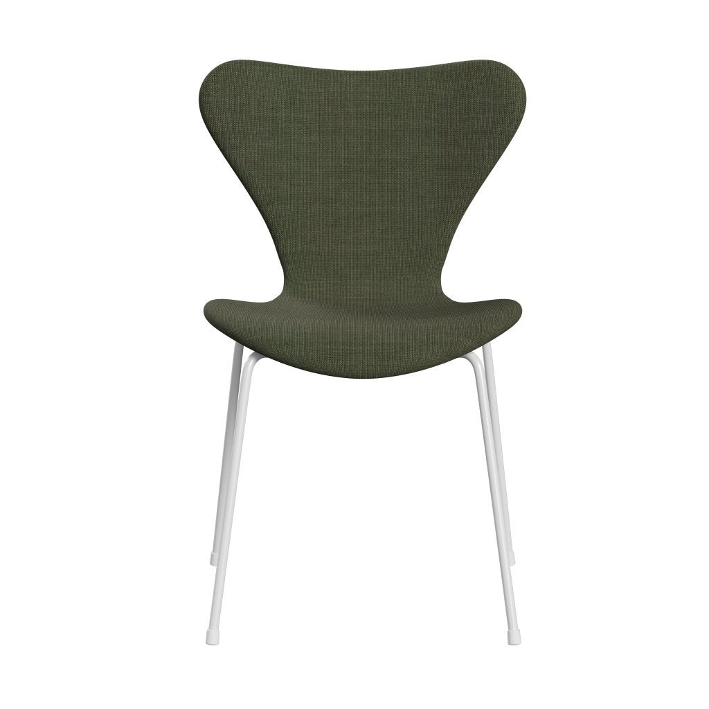 Fritz Hansen 3107 Silla tapicería completa, blanco/lienzo verde verde