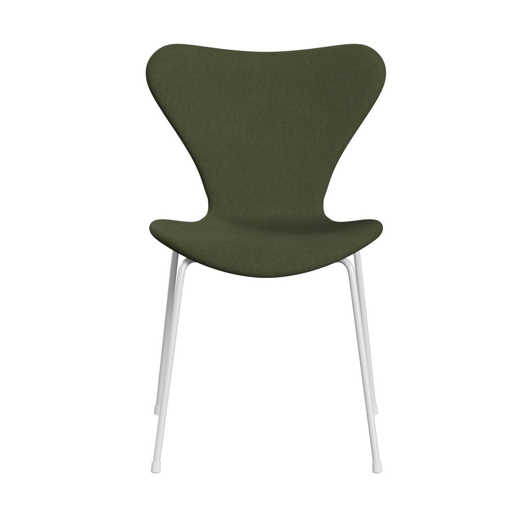 Fritz Hansen 3107 Stuhl Vollbeziegele, Weiß/Komfort Grün/Grau