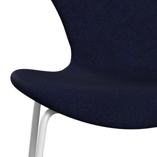 Fritz Hansen 3107 Stuhl Full Polster, weiß/Divina Melange Dunkelblau