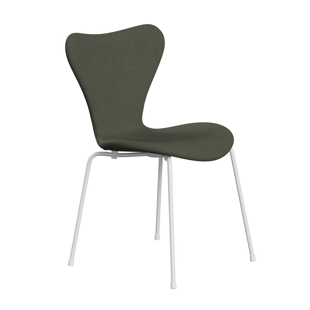 Fritz Hansen 3107 chaise complète complète, blanc / fiord olive vert / vert moyen