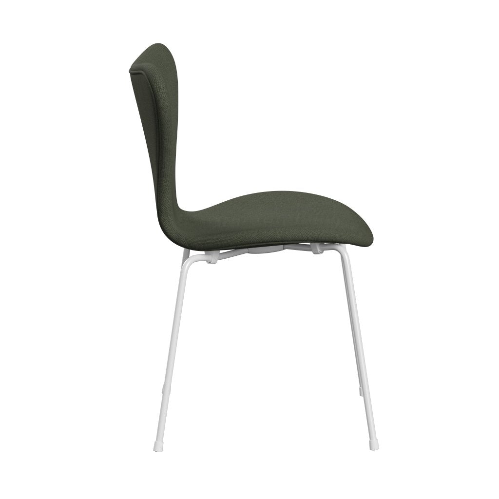 Fritz Hansen 3107 chaise complète complète, blanc / fiord olive vert / vert moyen