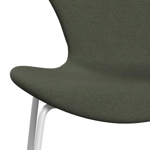 Fritz Hansen 3107 Stuhl Vollbeziegele, weiß/fiord olivgrün/mittelgrün