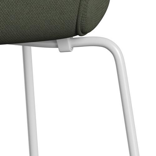 Fritz Hansen 3107 chaise complète complète, blanc / fiord olive vert / vert moyen