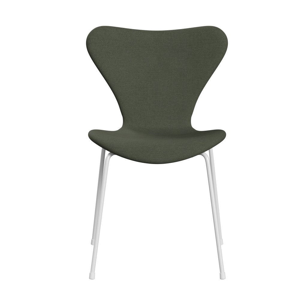 Fritz Hansen 3107 Chair Full Upholstery, White/Fiord Olive Green/Medium Green