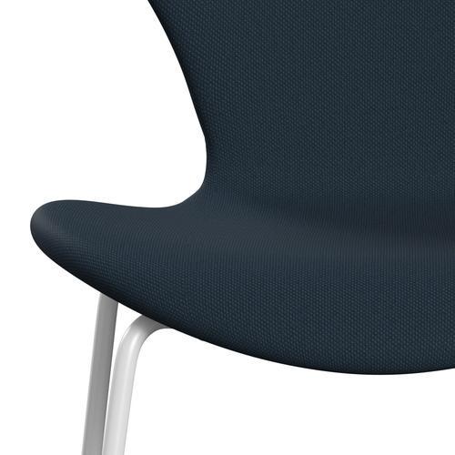 Fritz Hansen 3107 Stuhl Vollbeziegele, weiß/stahlcut dunkelblau