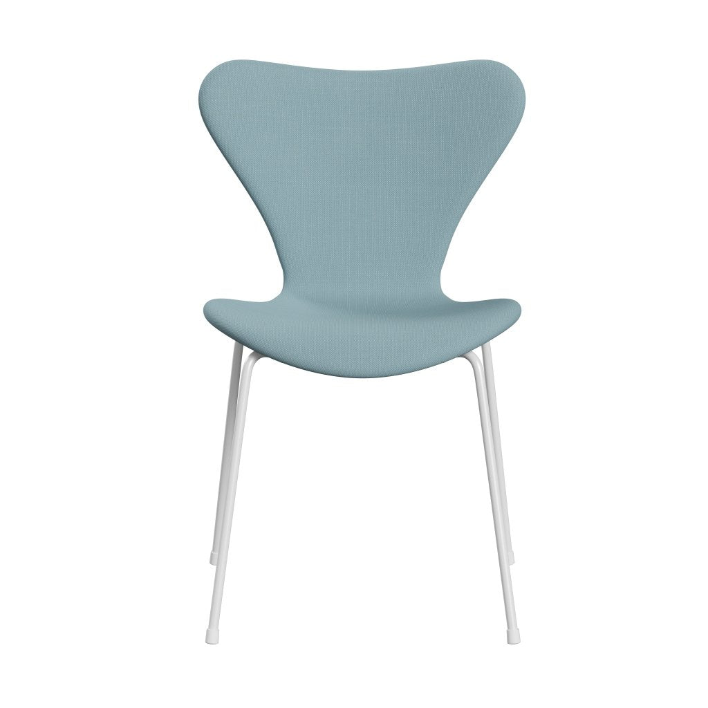 Fritz Hansen 3107 Stuhl Vollbeziegele, weiß/stahlkut pastellblau